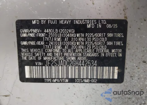 2016 Subaru Forester 2.5I Premium from USA, damaged, VIN JF2SJADC2GH442534